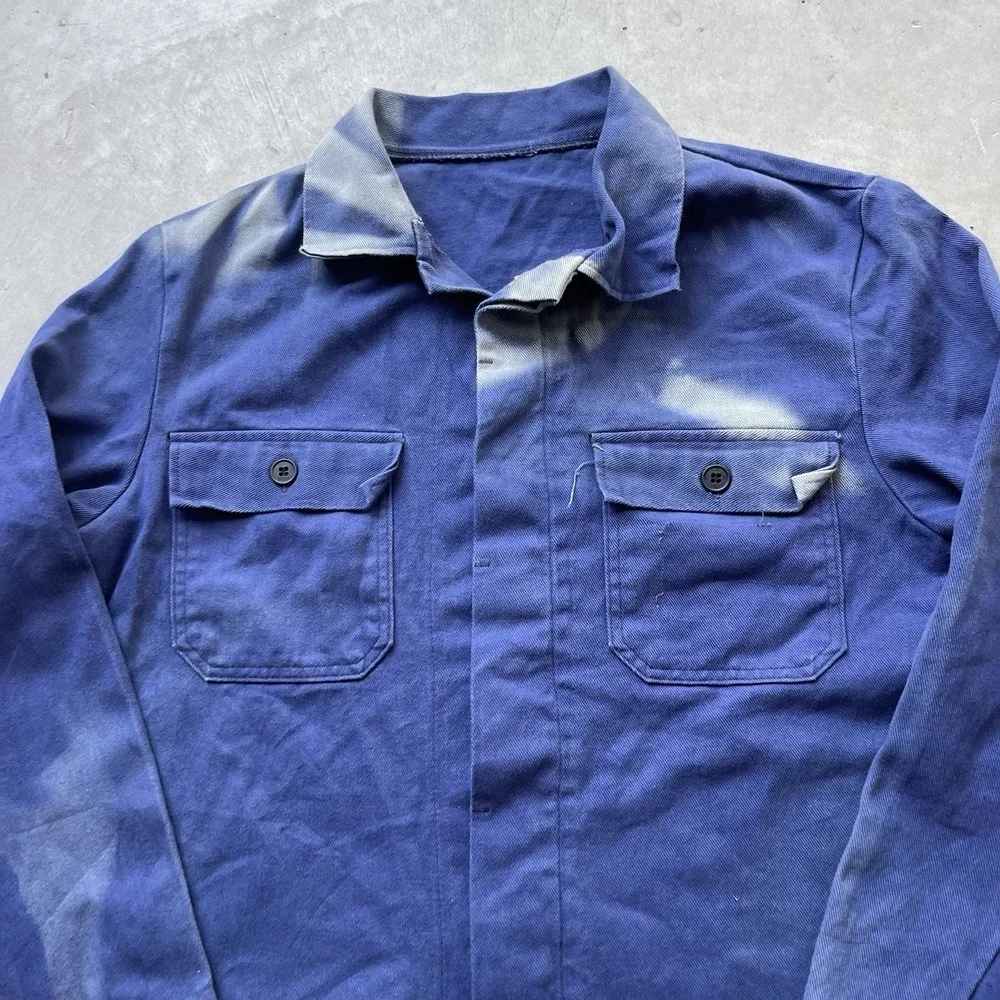 Vintage 60s French Workwear‎ Chore Jacket Two Pocket Distressed Faded Boxy 23x25